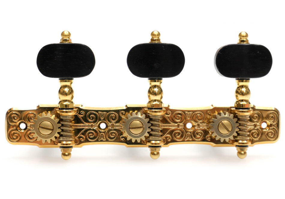 Gotoh 35ARB510P(G)EN Tuners with 10mm Black Aluminium Rollers for Acoustic Guitars (Gold, Ebony Knobs)