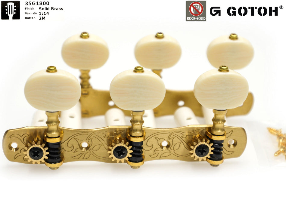 Gotoh 35G1800(SB)2M Tuners with 10mm Plastic Rollers for Acoustic Guitars (Solid Brass)