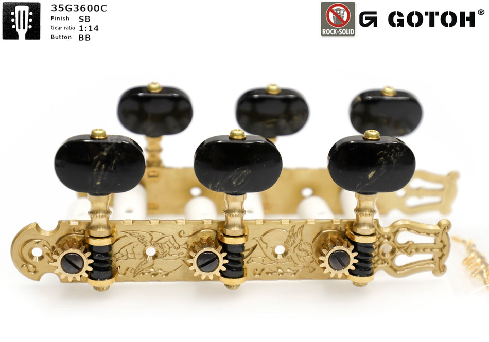 Gotoh 35G3600C(SB)BB Tuners with 10mm Plastic Rollers for Acoustic Guitars (Solid Brass)