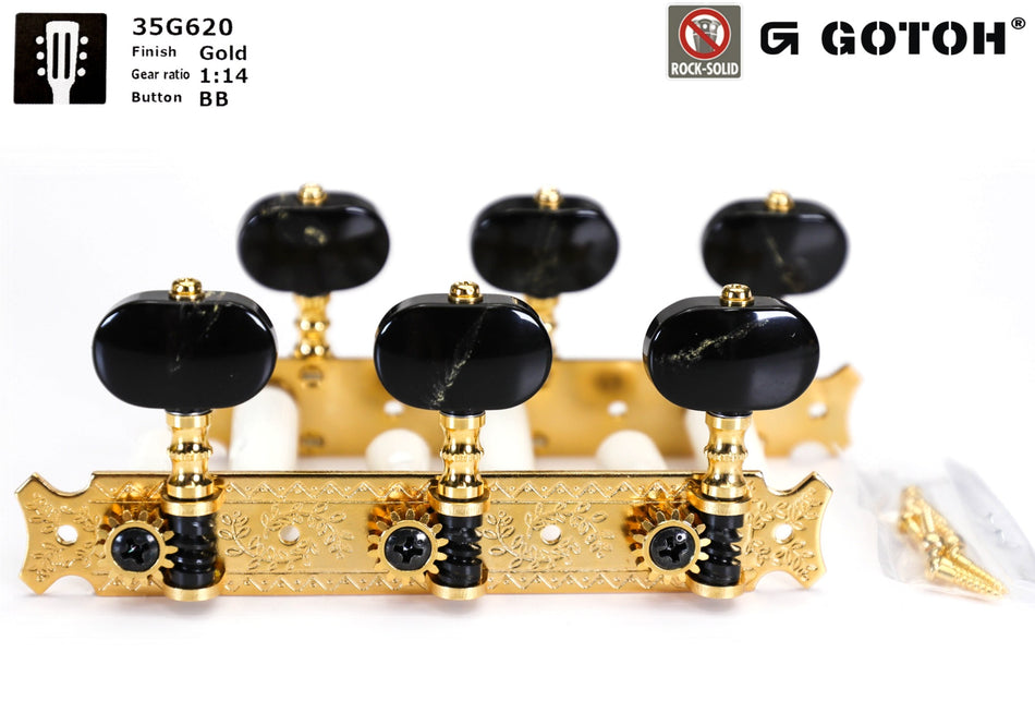 Gotoh 35G620(G)BB Tuners with 10mm Plastic Rollers for Acoustic Guitars (Gold)