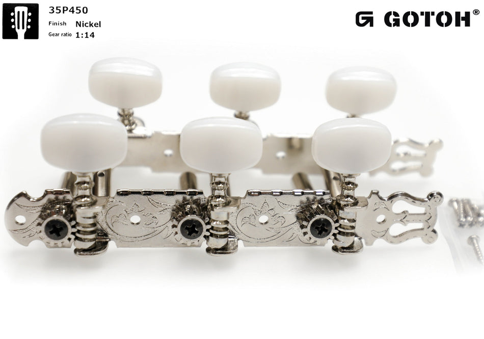 Gotoh 35P450(Ni) Tuners with 6mm Metal Rollers for Acoustic Guitars (Nickel)