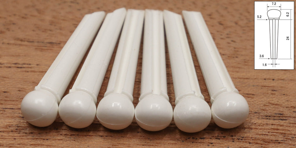 Bridge Pins, Plastic, set of 6 slotted, White