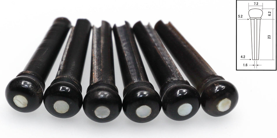 Bridge Pins, Buffalo Horn with 3mm MoP dot, set of 6 slotted