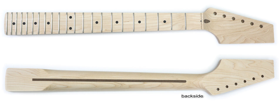Shaped ST-type 1-piece Rock Maple Guitar Neck with Trussrod, sanded, inlaid, fretted (22 Fret)