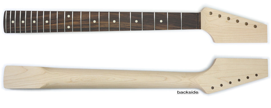 Shaped ST-type Guitar Neck, Rock Maple with Rosewood Fingerbaord, sanded, inlaid, fretted (22 Fret)