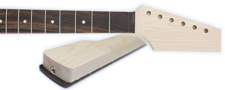 Shaped ST-type Guitar Neck, Rock Maple with Rosewood Fingerbaord, sanded, inlaid, fretted (22 Fret)