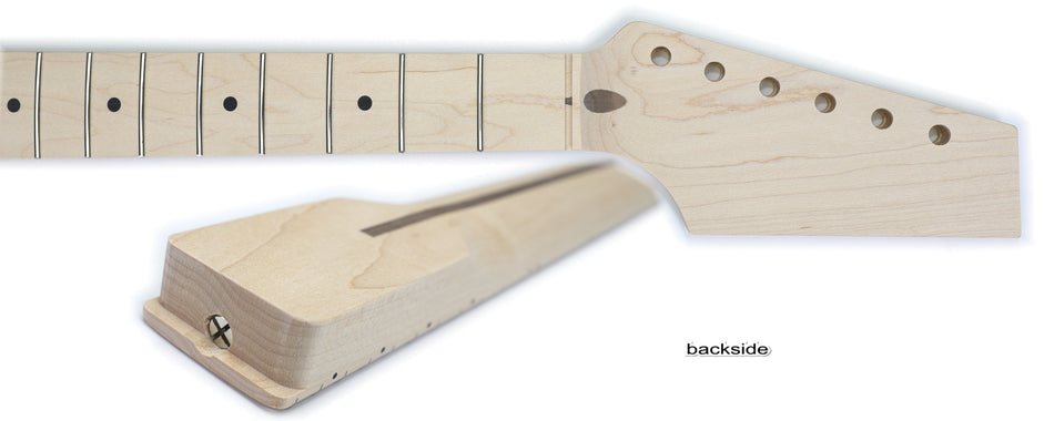 Shaped TL-type 1-piece Rock Maple Guitar Neck with Trussrod, sanded, inlaid, fretted (22 Fret)