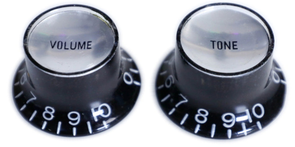 Top Hat Bell Knob for Gibson-type Guitars, CTS (Volume or Tone) Black with Silver Reflector