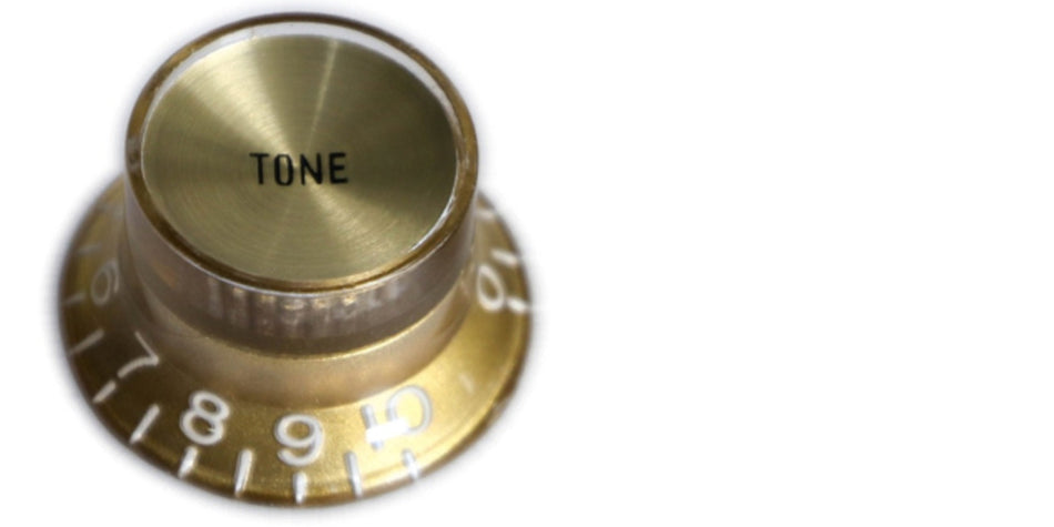 Top Hat Bell Knob for Gibson-type Guitars, CTS (Volume or Tone) Gold with Gold Reflector