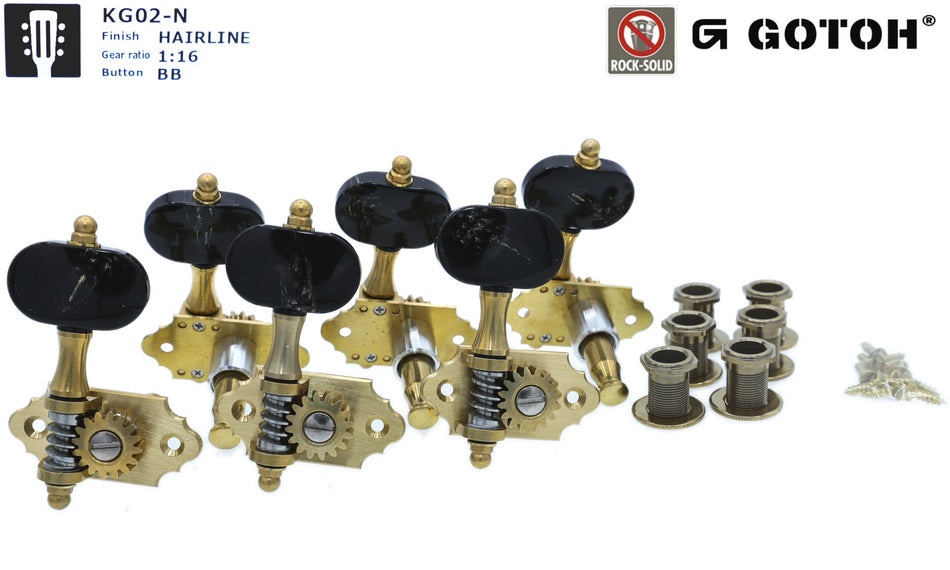 Gotoh KG02-N(BH)BB Tuners with 10mm Nut Post, 3L+3R (Brass Hairline)