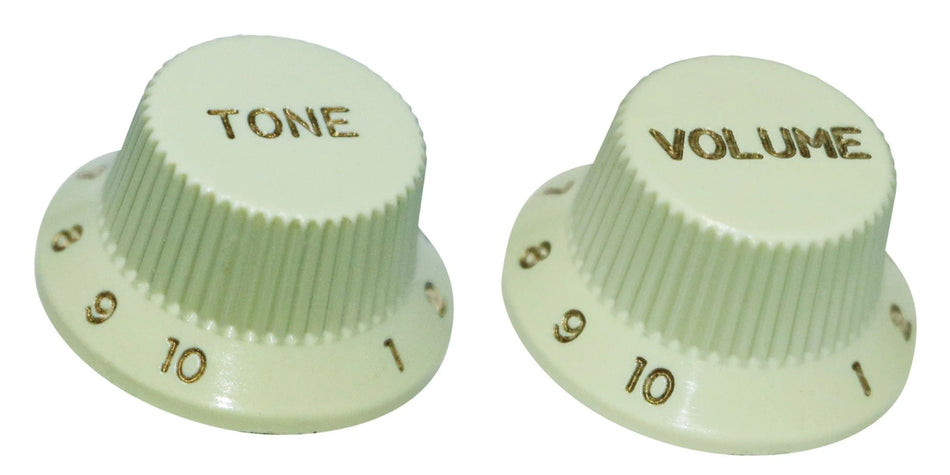 Knob for Fender-type Strat Guitars, Alpha (Volume or Tone) Mint with Gold Numbers