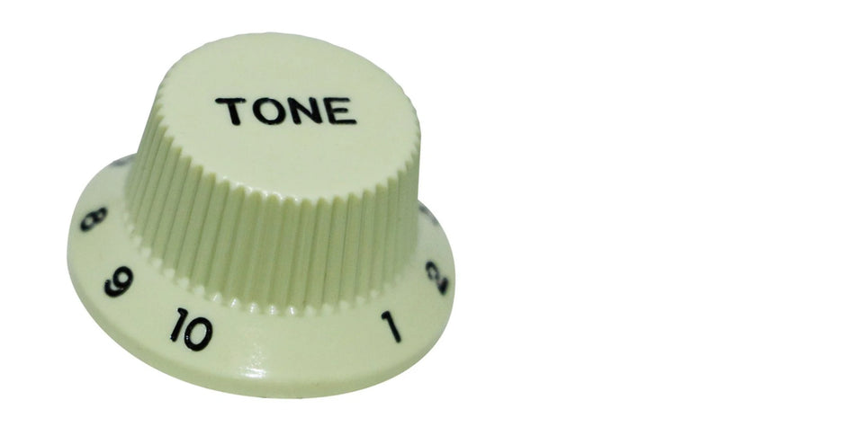 Knob for Fender-type Strat Guitars, Alpha (Volume or Tone) Mint with Black Numbers