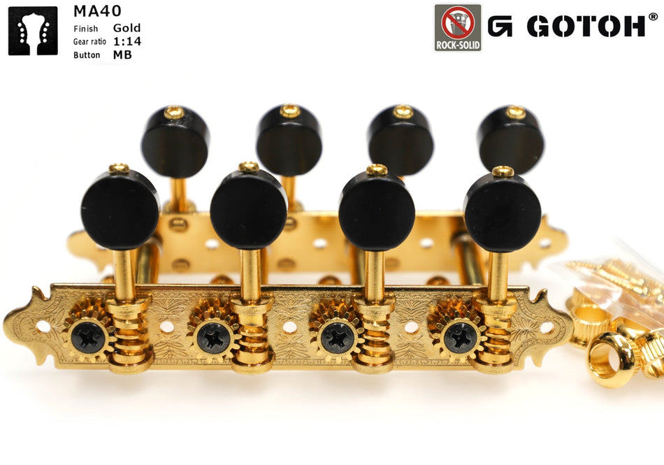Mandolin Tuners, A-style Gotoh MA40(G)MB with Metal Rollers (Gold)
