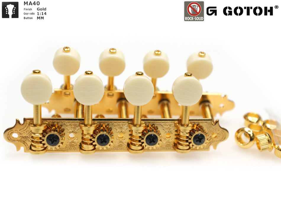 Mandolin Tuners, A-style Gotoh MA40(G)MM with Metal Rollers (Gold)