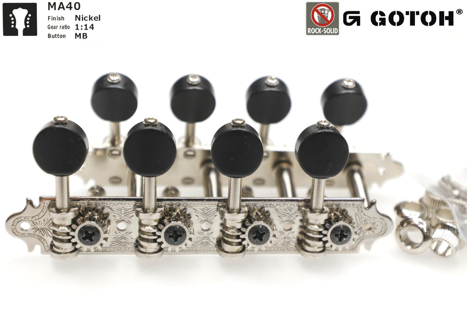 Mandolin Tuners, A-style Gotoh MA40(N)MB with Metal Rollers (Nickel)