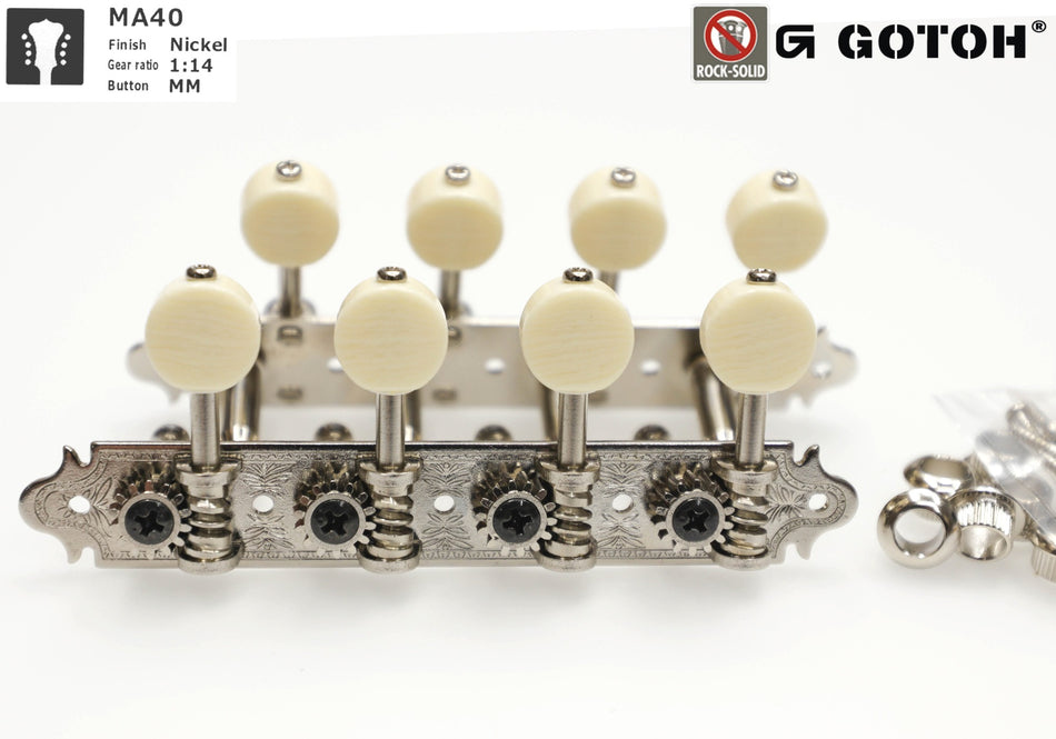 Mandolin Tuners, A-style Gotoh MA40(N)MM with Metal Rollers (Nickel)