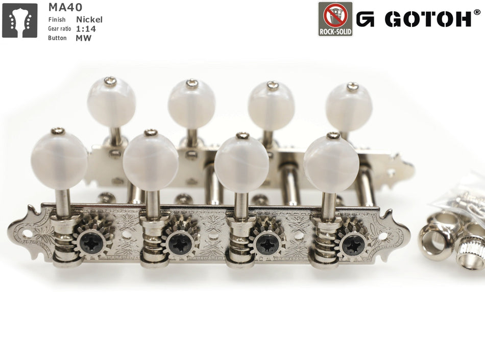 Mandolin Tuners, A-style Gotoh MA40(N)MW with Metal Rollers (Nickel)
