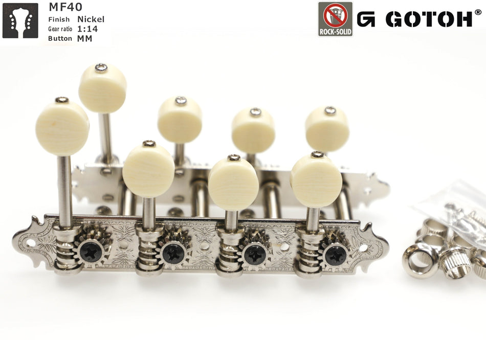 Mandolin Tuners, F-style Gotoh MF40(N)MM with Metal Rollers (Nickel)