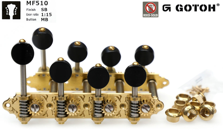 Mandolin Tuners, F-style Gotoh MF510(SB)MB with Metal Rollers (Solid Brass)