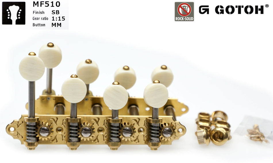 Mandolin Tuners, F-style Gotoh MF510(SB)MM with Metal Rollers (Solid Brass)