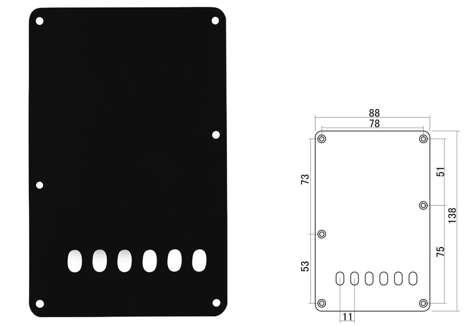 Backplate Cover For Strat Guitars with 55mm String Spacing (11mm x 5), Black
