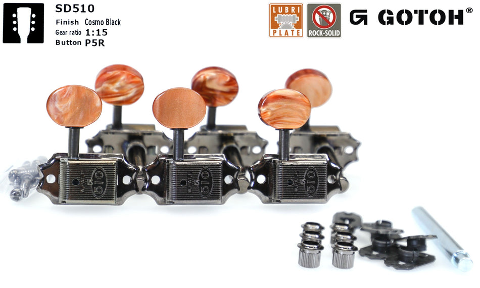 Gotoh SD510(CK)P5R Tuners with Standard Post + C-A-R-D, 3L+3R (Cosmo Black)