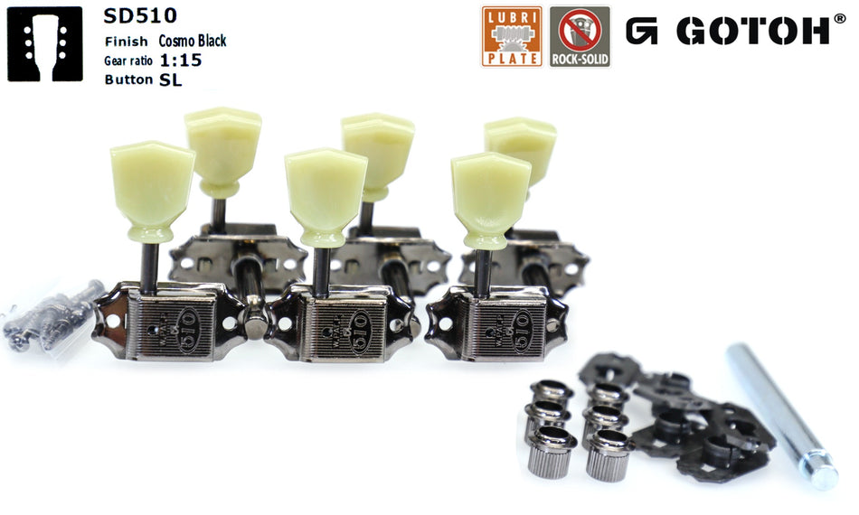 Gotoh SD510(CK)SL Tuners with Standard Post + C-A-R-D, 3L+3R (Cosmo Black)