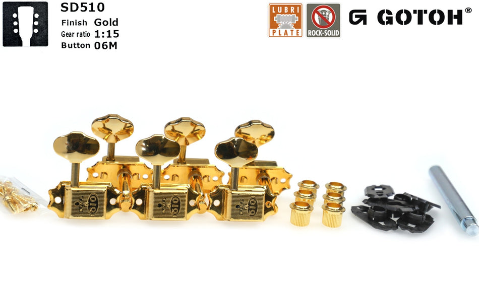 Gotoh SD510(G)06M Tuners with Standard Post + C-A-R-D, 3L+3R (Gold)