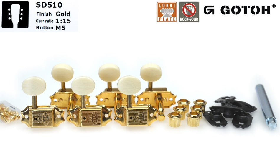 Gotoh SD510(G)M5 Tuners with Standard Post + C-A-R-D, 3L+3R (Gold)