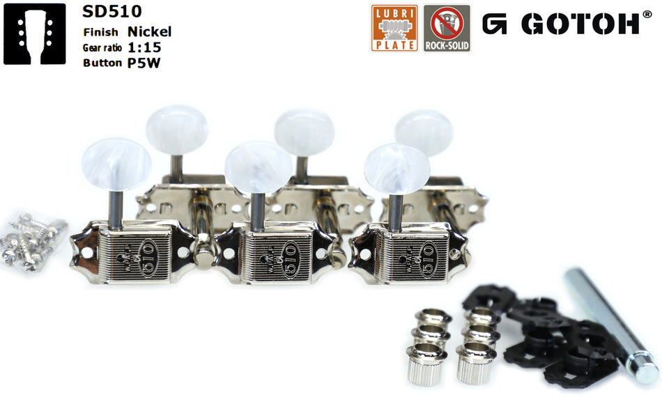Gotoh SD510(N)P5W Tuners with Standard Post + C-A-R-D, 3L+3R (Nickel)