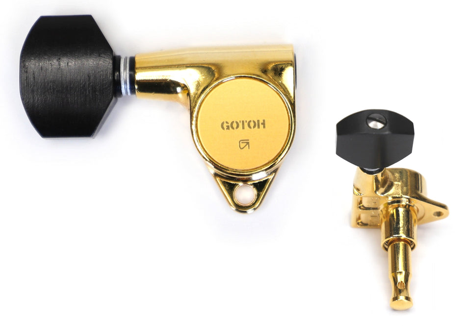 Gotoh SG301(G)EN07 Tuners with Standard Post, 3L+3R (Gold, Ebony Knobs)