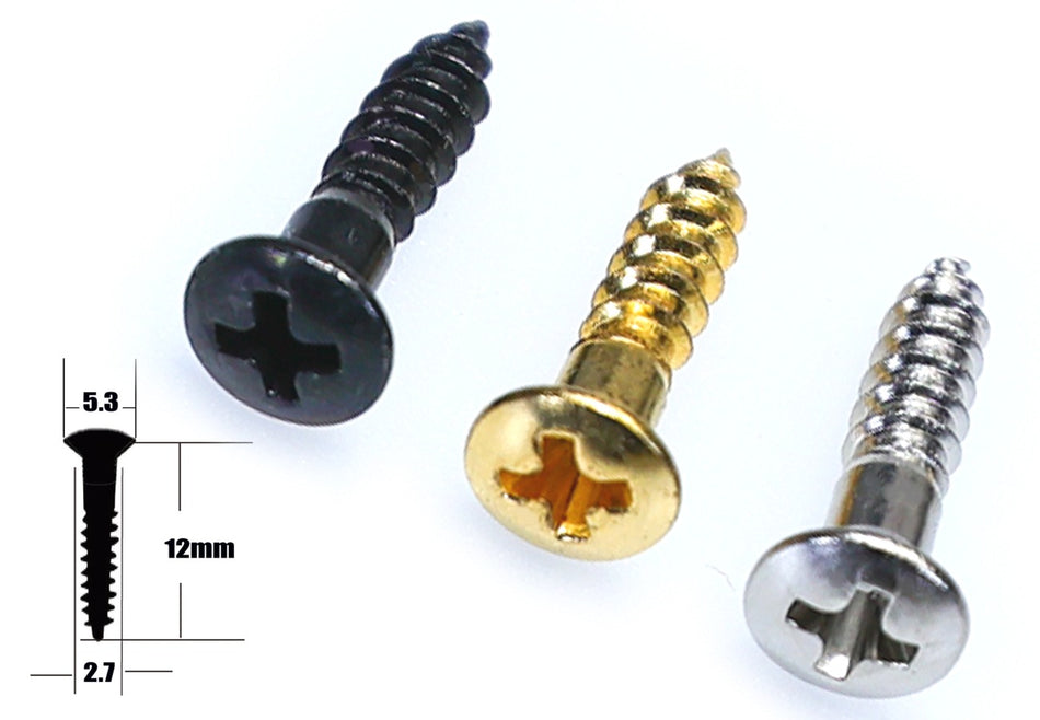 Pickguard / Cover Mounting Screw (10 pack) Flat Head 2.7x12mm (choose finish)