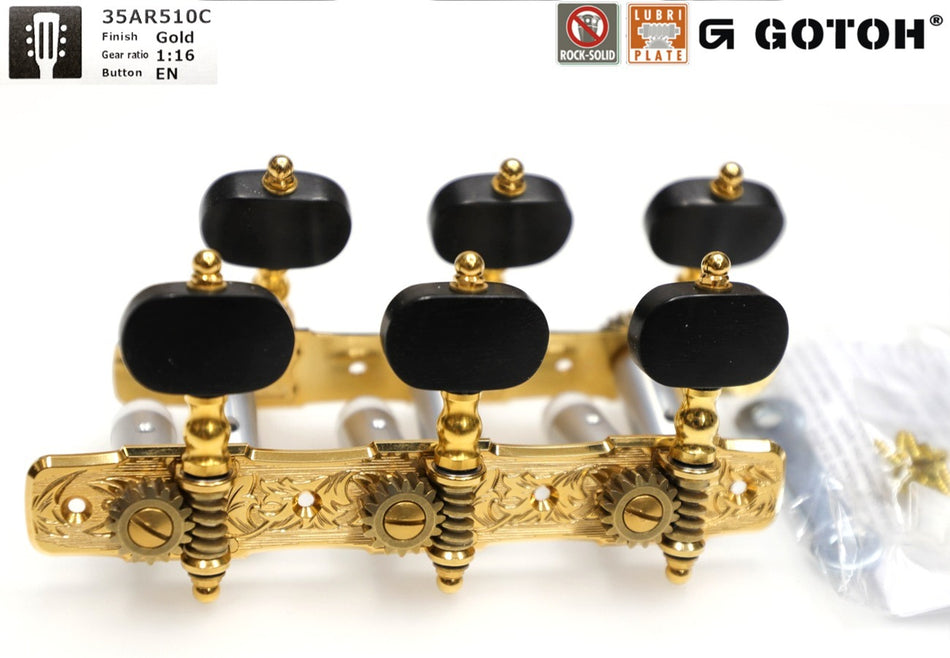Gotoh 35AR510C(G)EN Tuners with 10mm Aluminium Rollers for Acoustic Guitars (Gold)