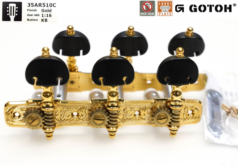 Gotoh 35AR510C(G)KB Tuners with 10mm Aluminium Rollers for Acoustic Guitars (Gold)