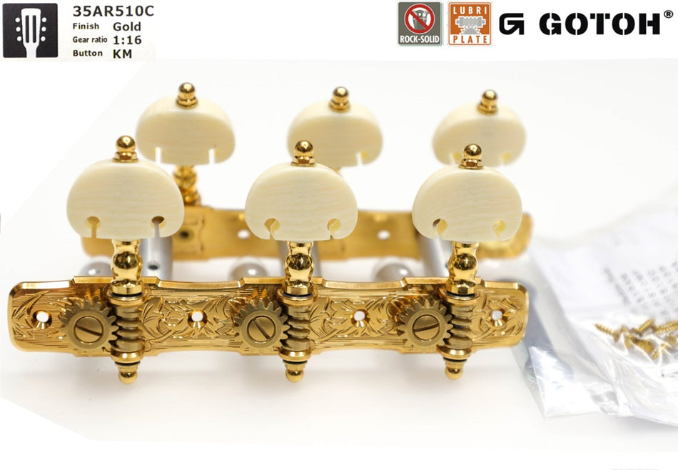 Gotoh 35AR510C(G)KM Tuners with 10mm Aluminium Rollers for Acoustic Guitars (Gold)