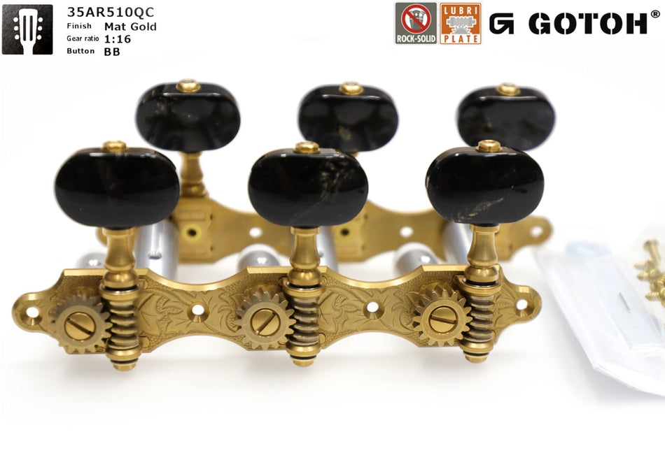 Gotoh 35AR510QC(G)BB Tuners with 10mm Aluminium Rollers for Acoustic Guitars (Gold)