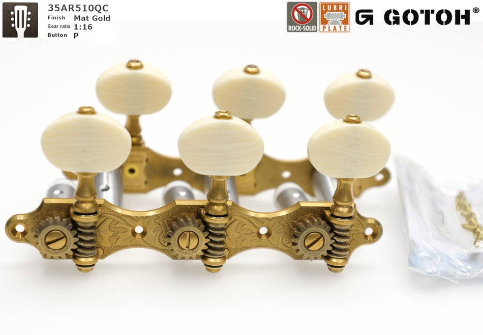 Gotoh 35AR510QC(G)P Tuners with 10mm Aluminium Rollers for Acoustic Guitars (Gold)