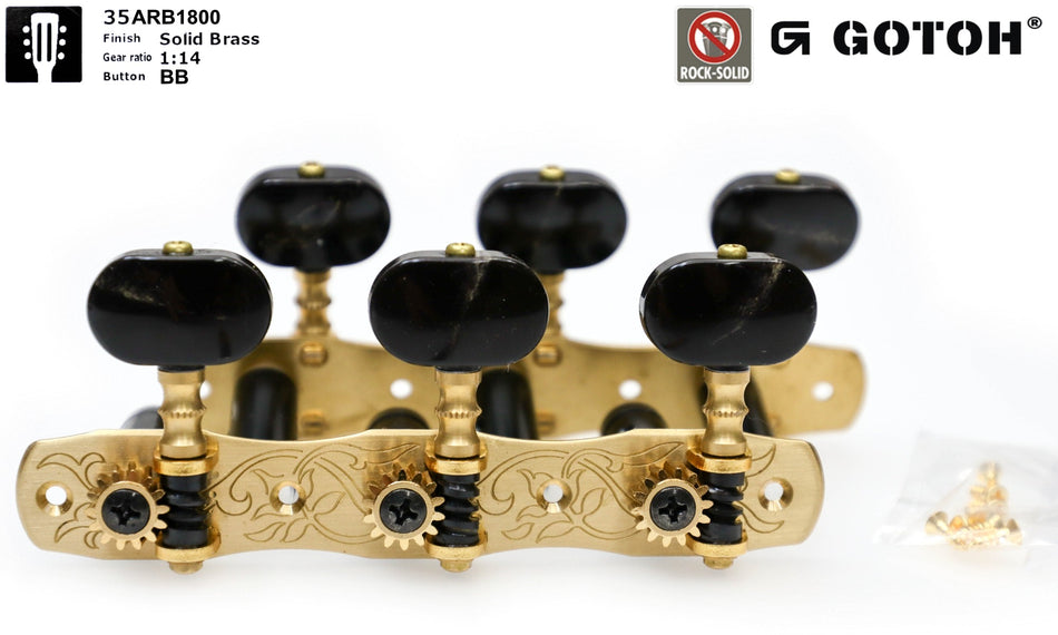 Gotoh 35ARB1800(SB)BB Tuners with 10mm Black Aluminium Rollers for Acoustic Guitars (Solid Brass)