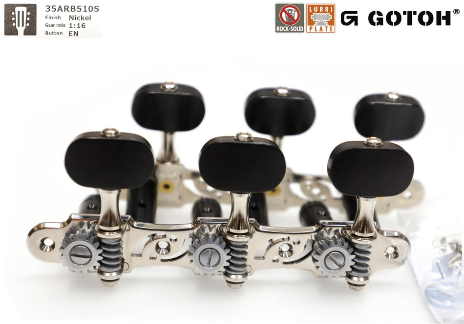Gotoh 35AR510S(N)EN Tuners with 10mm Black Aluminium Rollers for Acoustic Guitars (Nickel)
