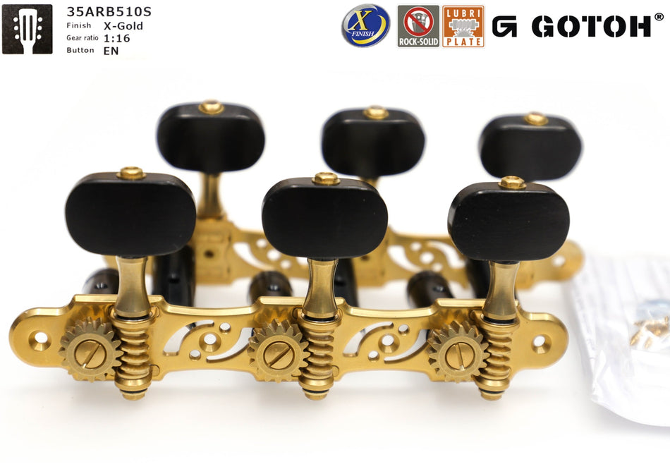 Gotoh 35AR510S(xG)EN Tuners with X-Finish & 10mm Aluminium Rollers for Acoustic Guitars (Black)