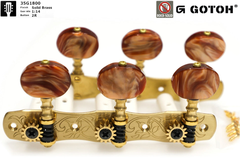 Gotoh 35G1800(SB)2R Tuners with 10mm Plastic Rollers for Acoustic Guitars (Solid Brass)