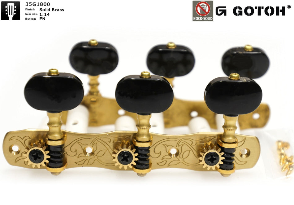 Gotoh 35G1800(SB)EN Tuners with 10mm Plastic Rollers for Acoustic Guitars (Solid Brass)