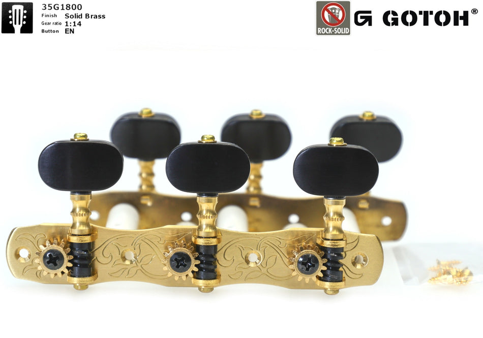 Gotoh 35G1800(SB)EN Tuners with 10mm Plastic Rollers for Acoustic Guitars (Solid Brass)