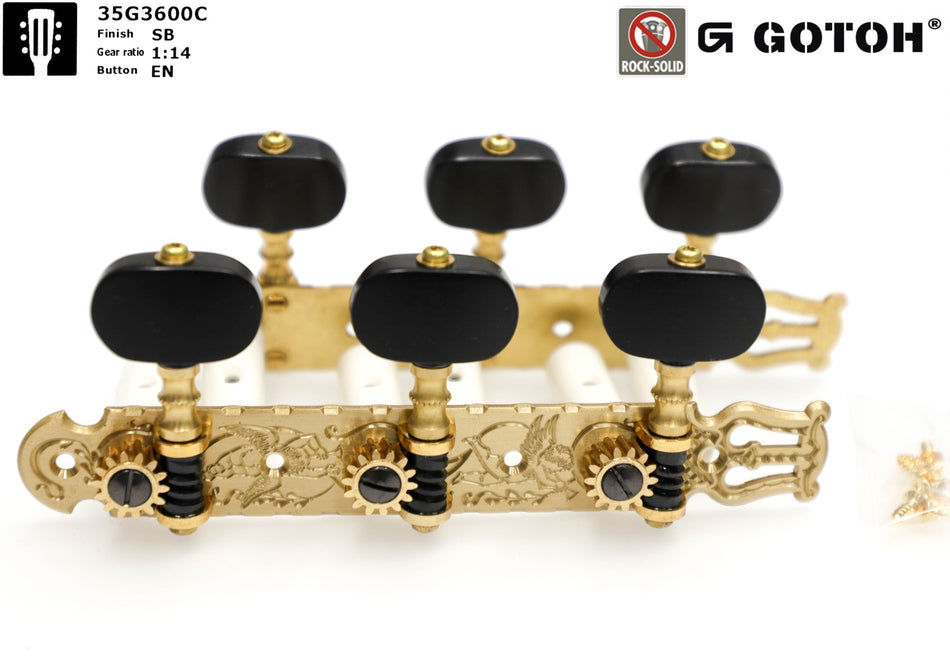 Gotoh 35G3600C(SB)EN Tuners with 10mm Plastic Rollers for Acoustic Guitars (Solid Brass)