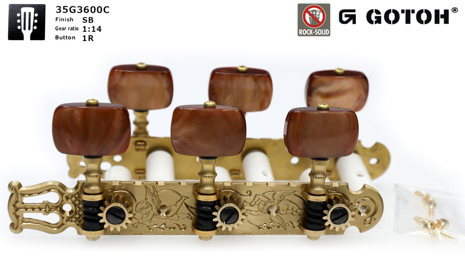 Gotoh 35G3600C(SB)1R Tuners with 10mm Plastic Rollers for Acoustic Guitars (Solid Brass)