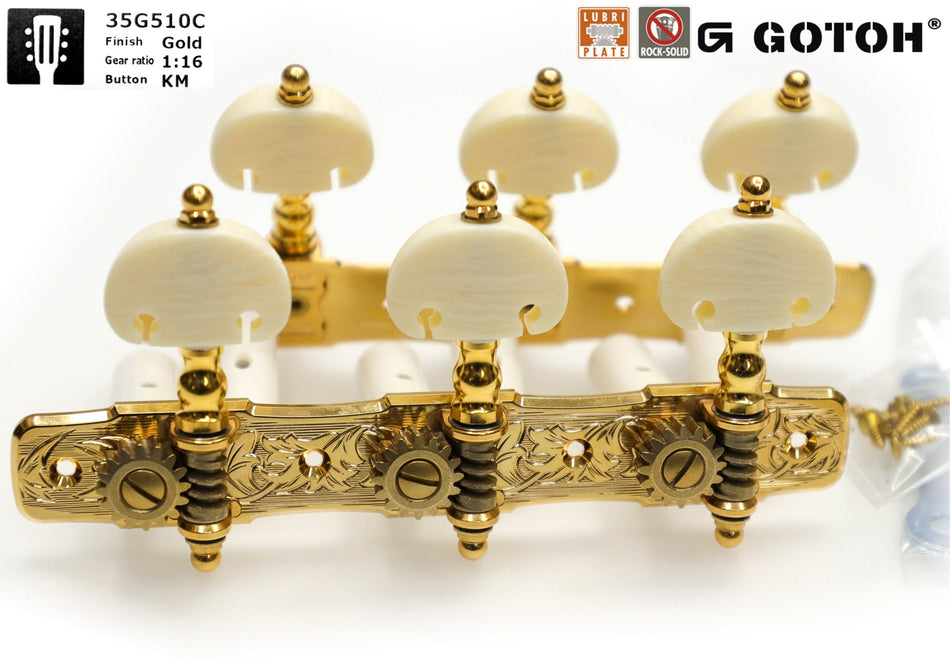 Gotoh 35G510C(G)KM Tuners with 10mm Plastic Rollers for Acoustic Guitars (Gold)