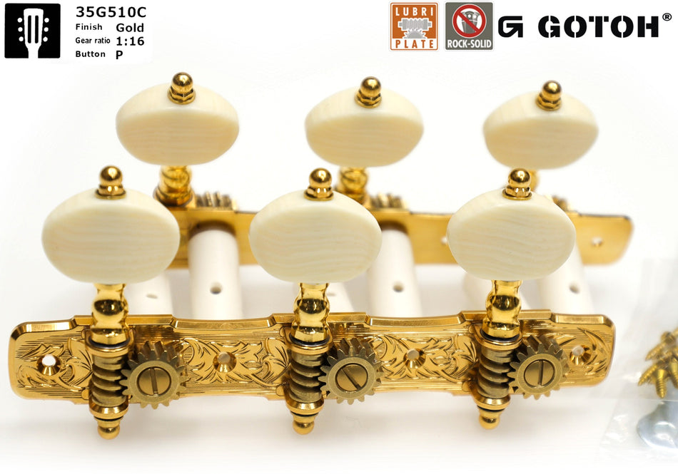 Gotoh 35AR510C(G)P Tuners with 10mm Aluminium Rollers for Acoustic Guitars (Gold)