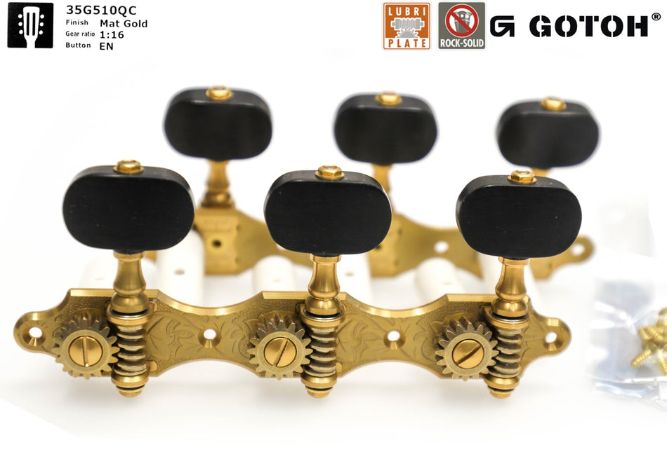 Gotoh 35G510QC(G)EN Tuners with 10mm Plastic Rollers for Acoustic Guitars (Gold)