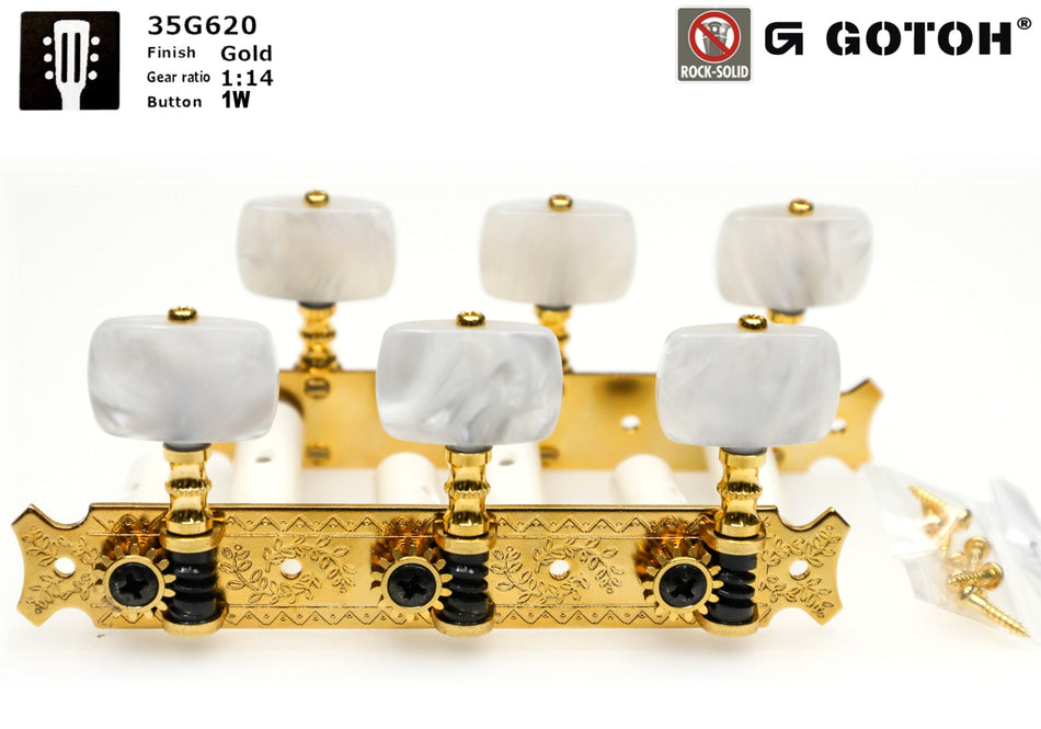 Gotoh 35G620(G)1W Tuners with 10mm Plastic Rollers for Acoustic Guitars (Gold)