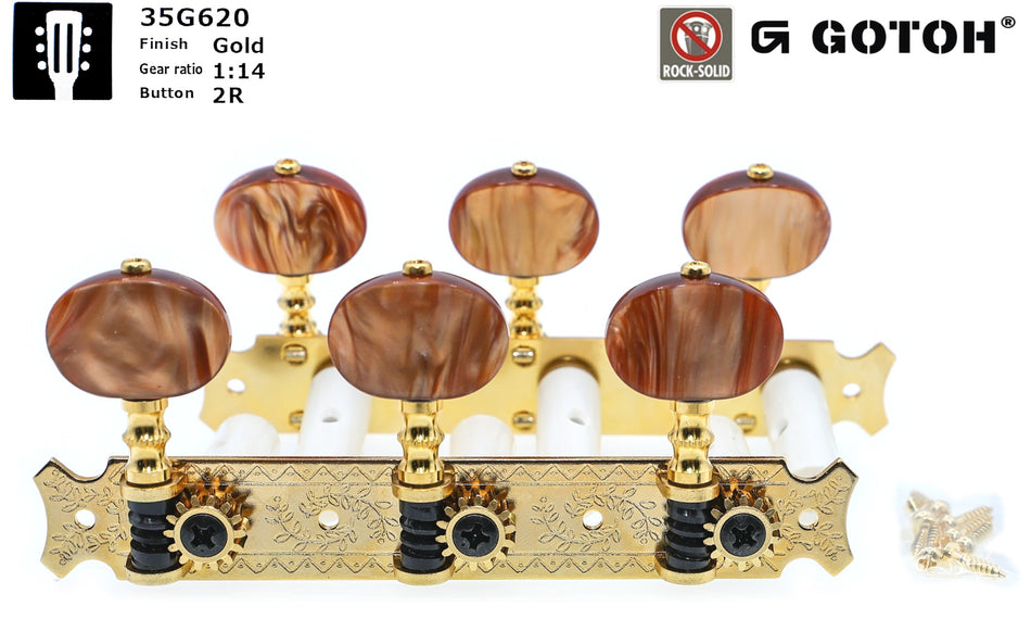 Gotoh 35G620(G)2R Tuners with 10mm Plastic Rollers for Acoustic Guitars (Gold)
